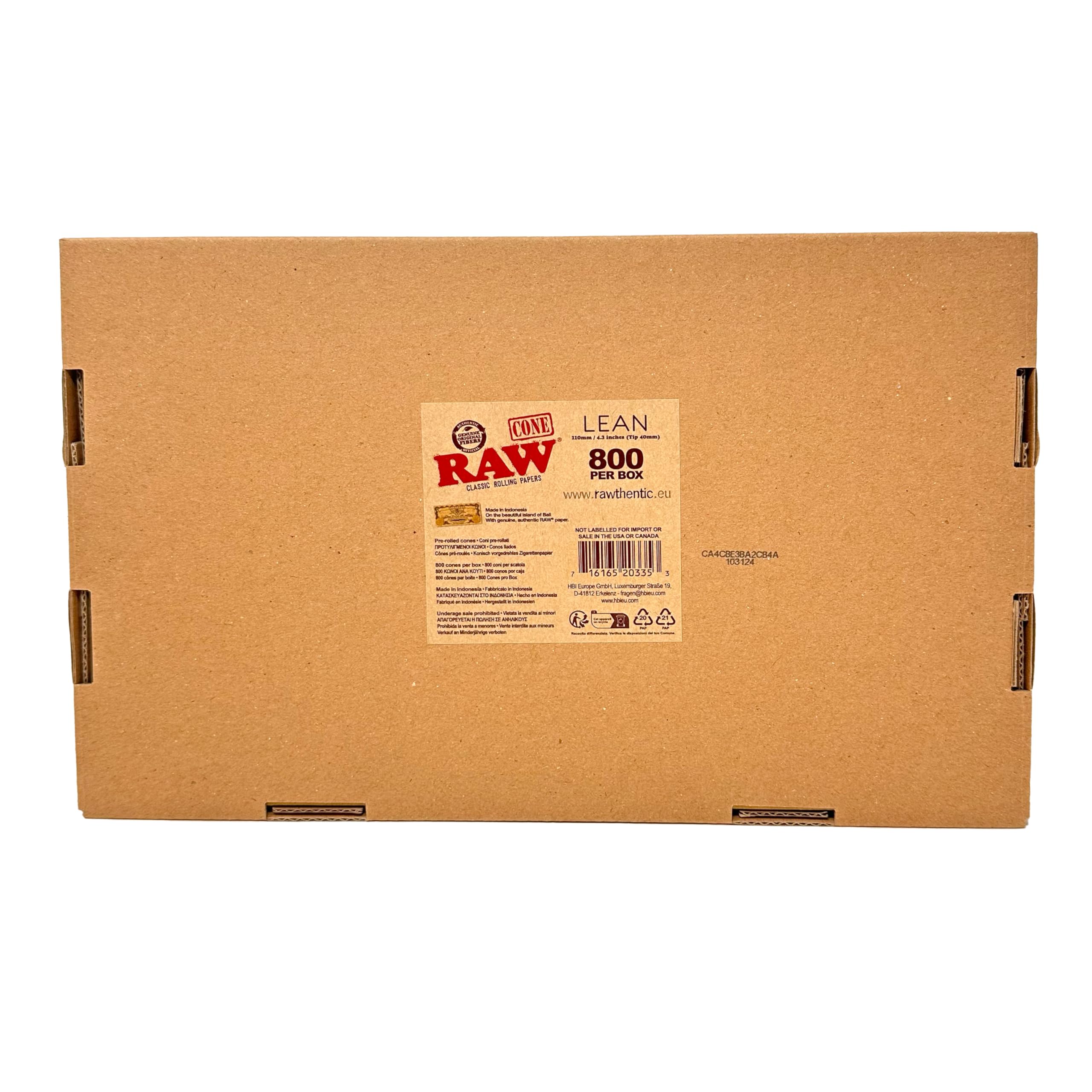 RAW Lean Pre-Rolled Cones 800 Bulk Box | 110mm Slow Burning Rolling Papers for Smooth Smoking Experience | Perfect for Home Use, Parties & Travel