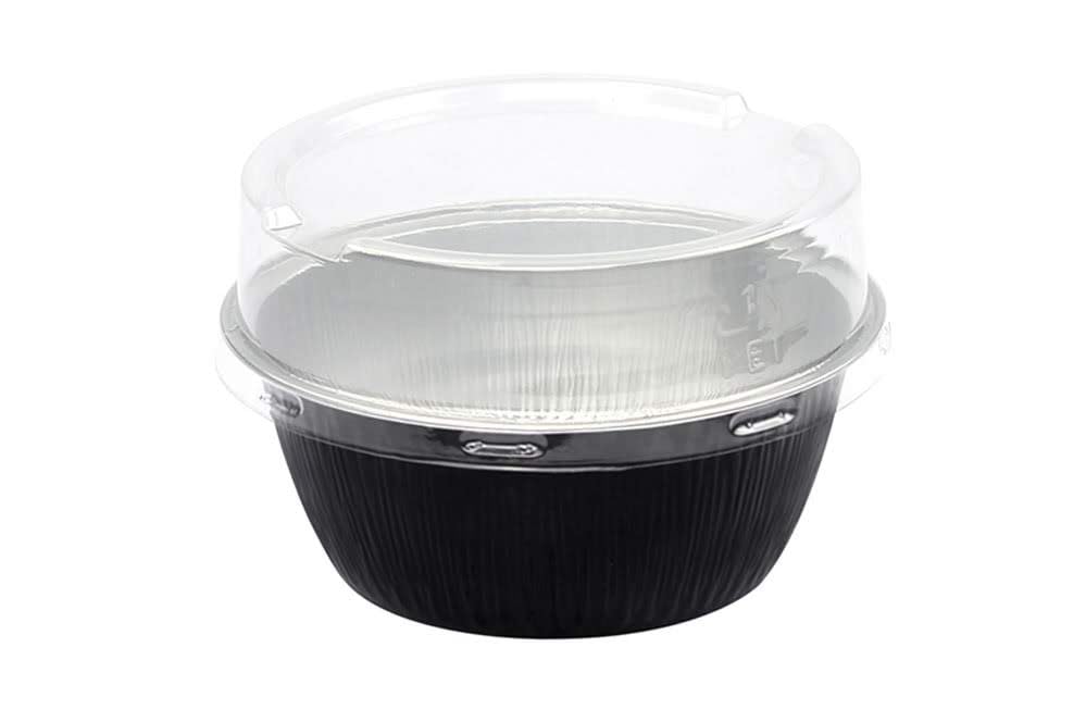 KitchenDance 4oz Disposable Aluminum Baking Cups with Lids - 2000 Pack Black Stackable Foil Pans for Creme Brulee, Flan, Cupcakes, Desserts - Perfect for Home Baking, Party Catering & Commercial Kitchen Use