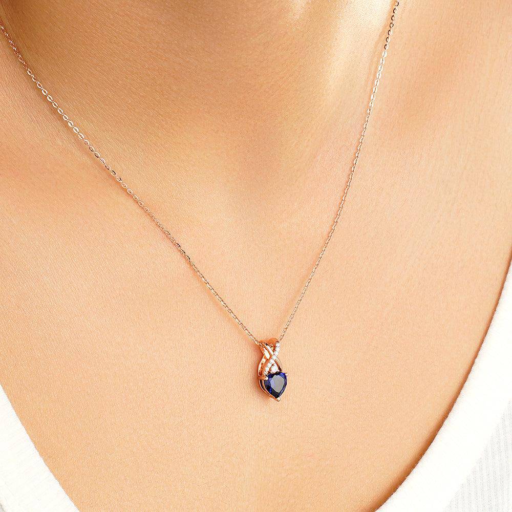 1.16 CT Solitaire Heart Sapphire & White Sapphire Pendant Necklace - Elegant Jewelry Gift for Women, Perfect for Valentine's Day, Anniversary & Special Occasions
