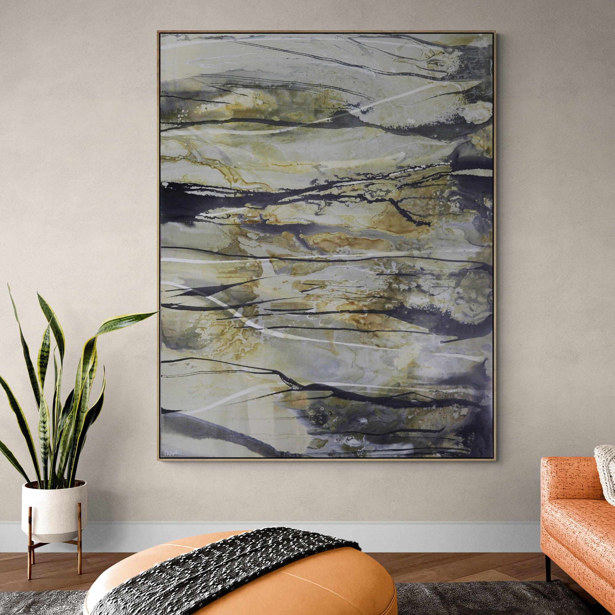 Refined 909 140cm x 180cm Rustic Blended Ink Abstract Wall Art Painting - Perfect for Living Room, Bedroom, Office & Modern Home Decor
