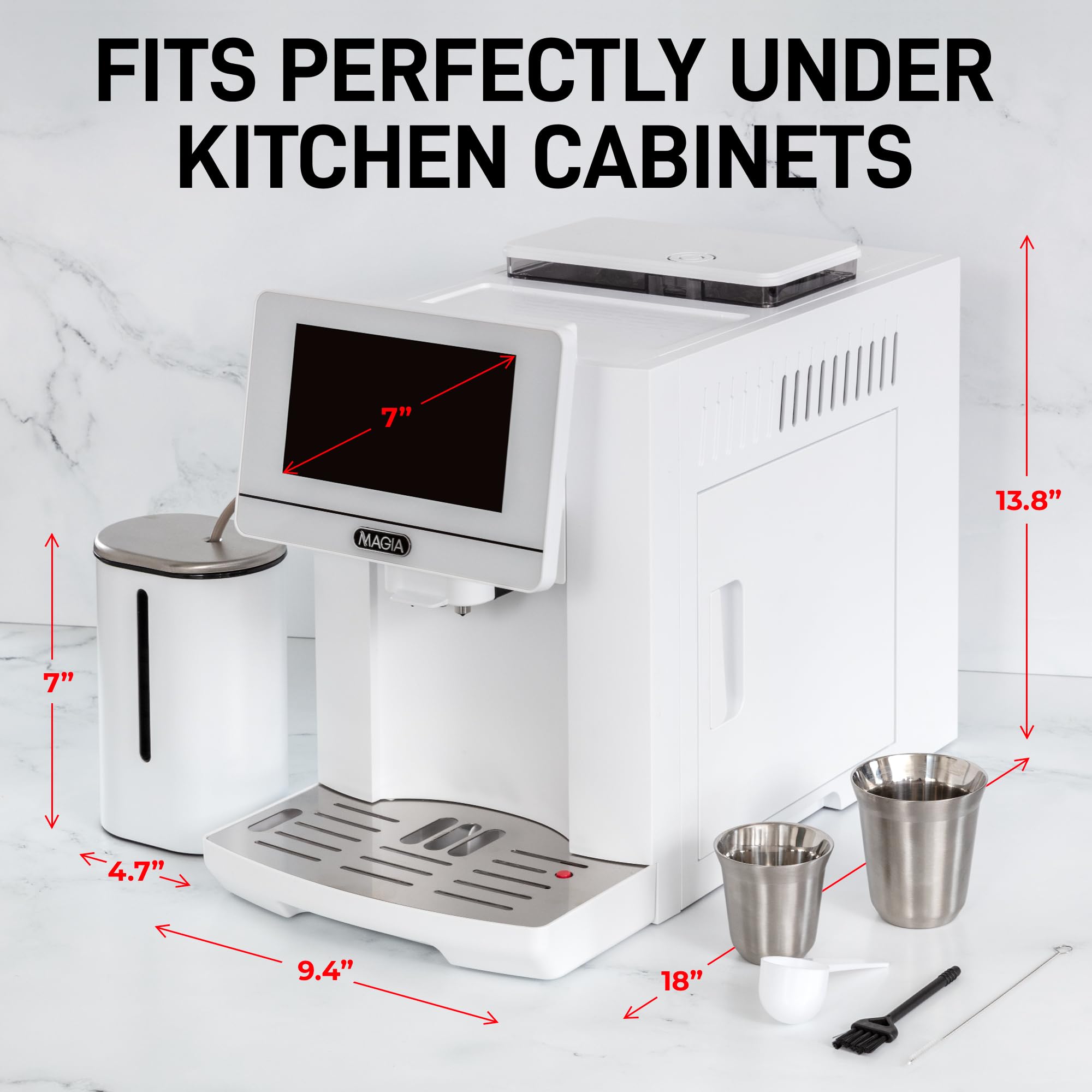 Zulay Magia Fully Automatic Espresso Machine with Built-in Grinder - 19 Customizable Coffee Options - Includes Insulated Milk Frother & Premium Espresso Cups - Self-Cleaning System for Easy Maintenance - Original White - Perfect for Home Baristas & Office Coffee Stations