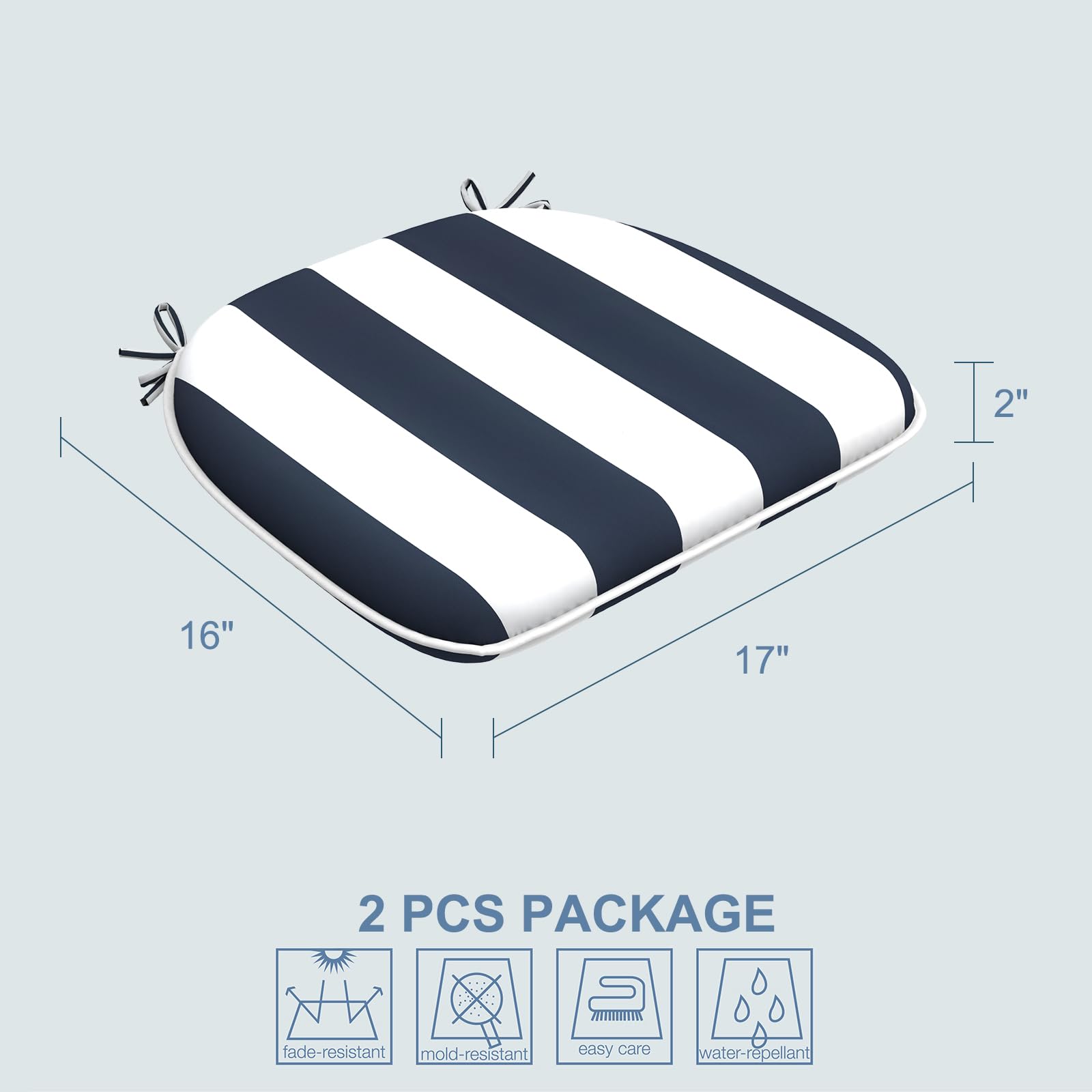 **LVTXIII Outdoor Chair Cushions Set of 2 - 16x17 Inch Patio Seat Cushions with Ties for Garden, Deck & Poolside Furniture - Water-Resistant & Comfortable - Cabana Navy Blue**    *(Perfect for outdoor lounging, backyard relaxation, or enhancing your patio furniture comfort!)*
