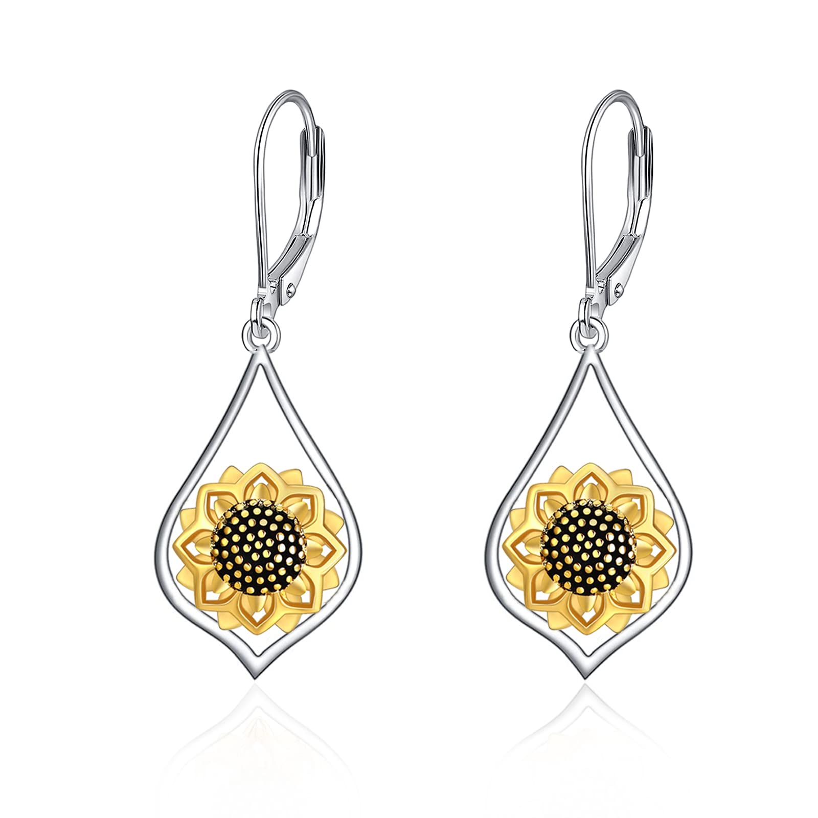 POPLYKE Sterling Silver Teardrop Rose Flower Lotus Hummingbird Sunflower Leverback Earrings for Women - S925 Dangle Earrings for Girls, Birthday Gifts, Wedding, Party & Everyday Wear