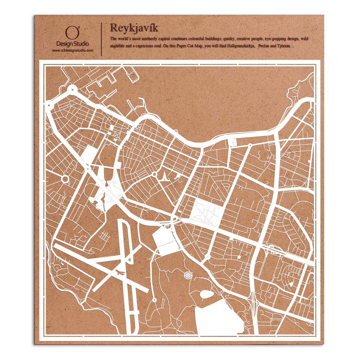 Reykjavik Paper Cut Map - 12x12 Inches White Paper Art Wall Decor for Home, Office & Gift Giving
