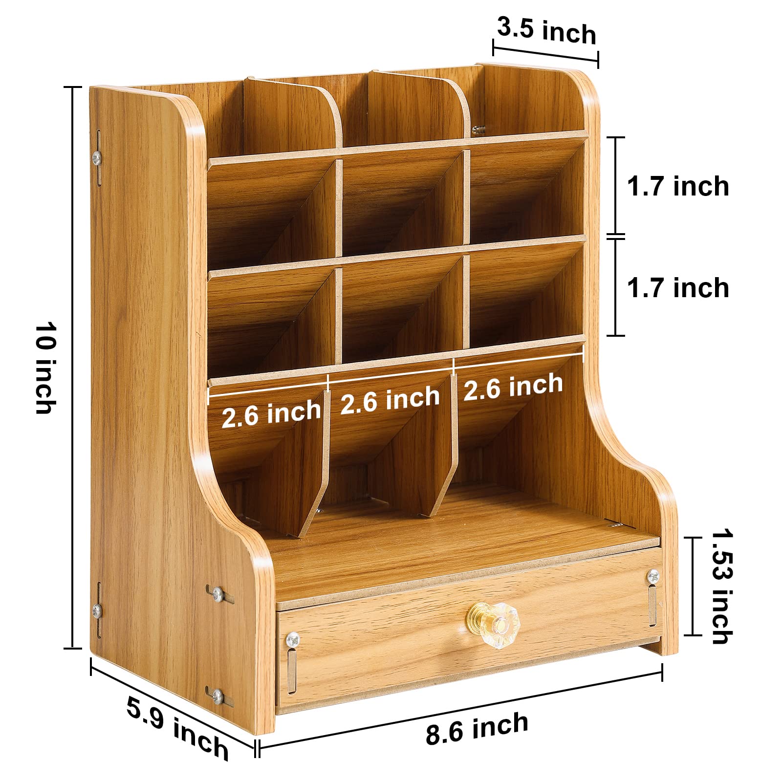 Premium Wooden Pen Organizer with Drawer - DIY Desk Stationery Holder for Home & Office Supplies | Cherry Finish | Perfect for Artists, Writers & Students