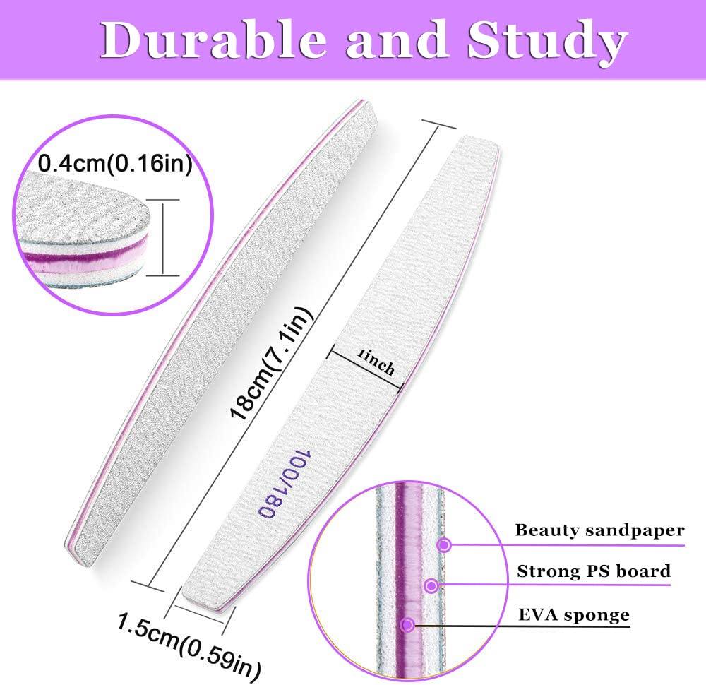 20PCS Professional Nail File Buffer Set - 100/180 Grit Nail Files & 4-Side 120 Grit Sanding Buffer Blocks for Gel, Acrylic & Natural Nails - Manicure & Pedicure Tools for Salon & Home Use (Purple)