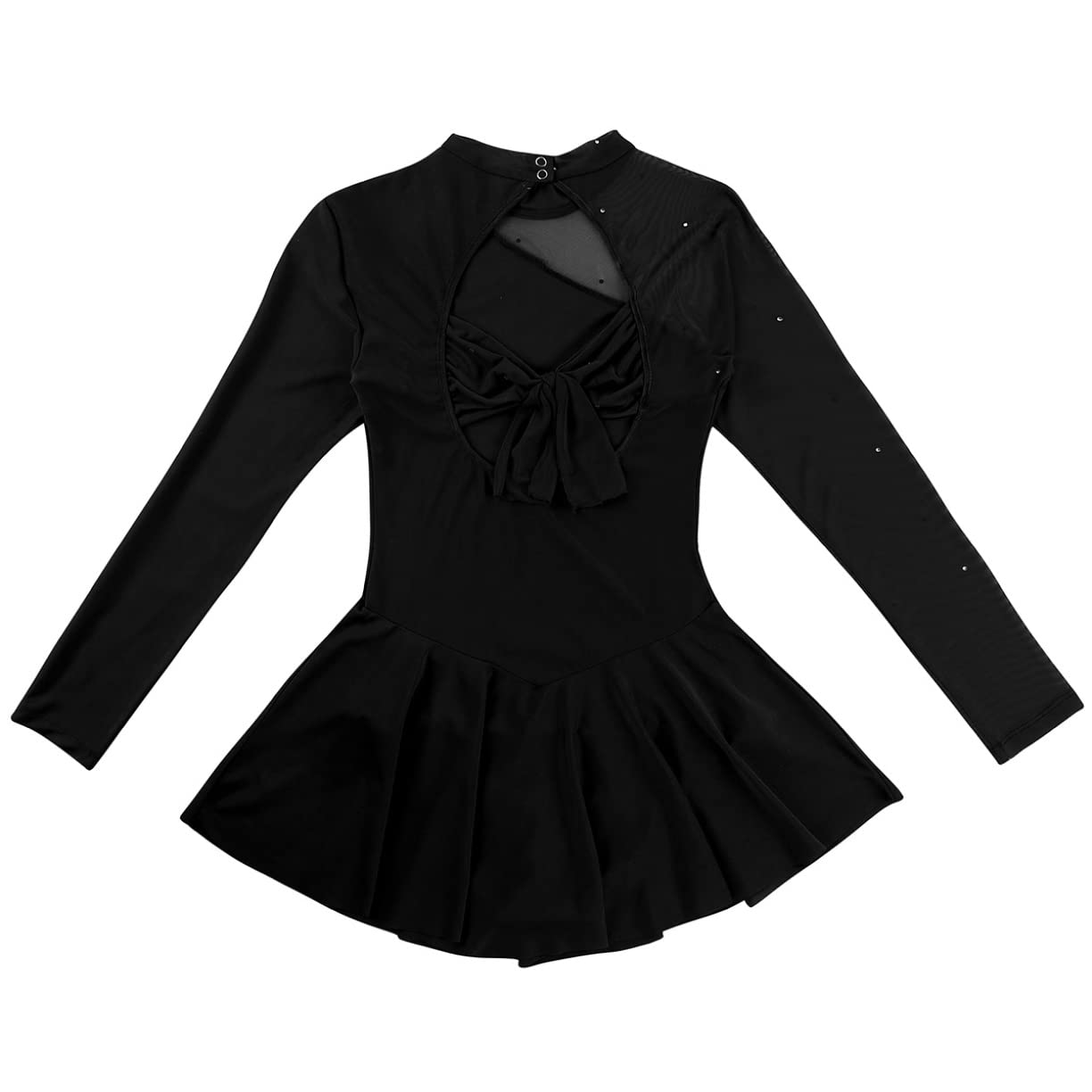 Elegant Women's Lyrical Dance Costume - Long Sleeve Mesh Figure Skating Dress with Backless Design | Ballet Leotard for Performances, Competitions & Dance Practice