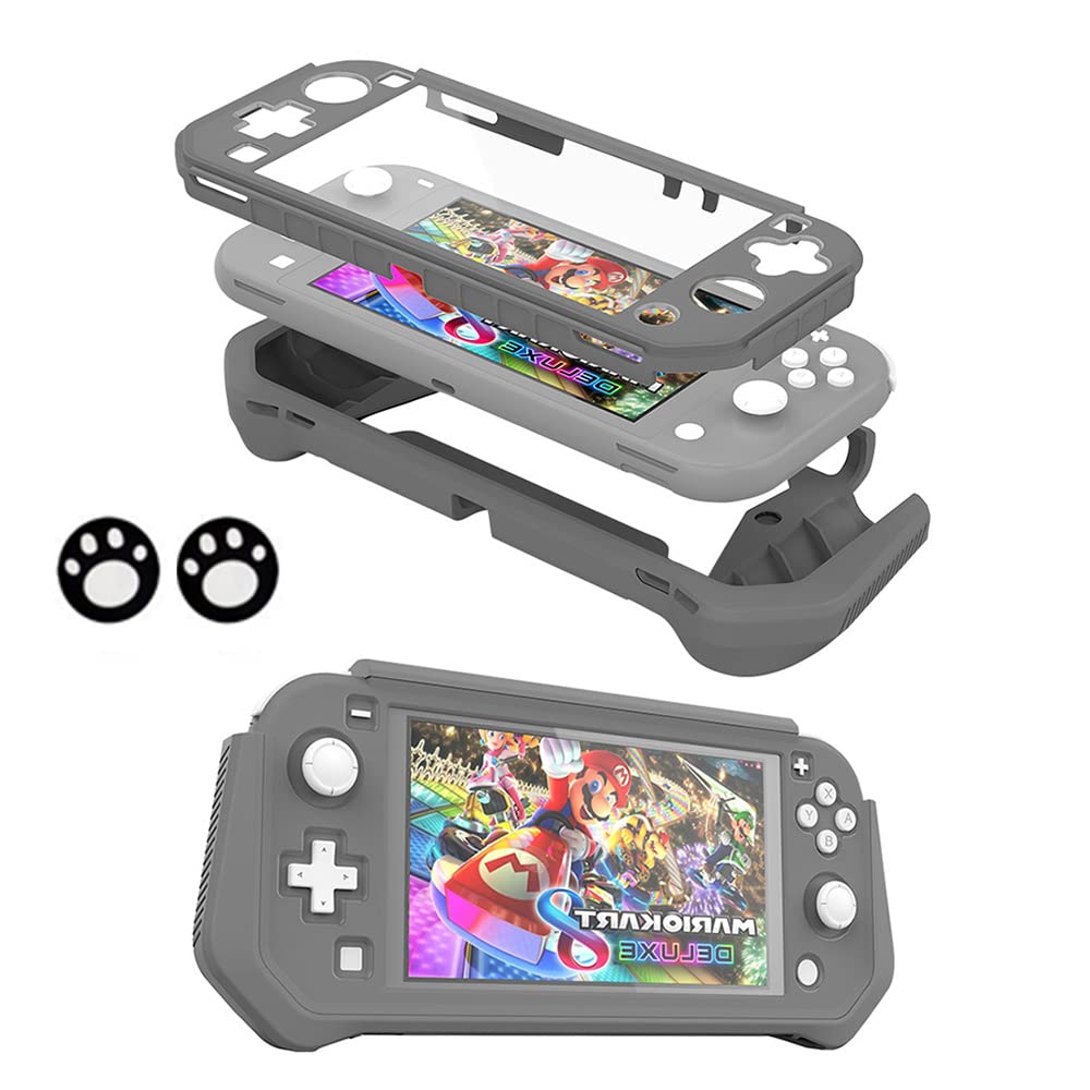 Durable Nintendo Switch Lite Protective Case with Detachable Screen Protector & Ergonomic Hand Grip - Shockproof Cover Compatible with Switch Lite 2019 (Gray) - Perfect for Gaming On-The-Go & Travel Protection