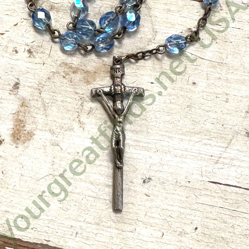 Vintage Blue Glass Beaded Rosary - Handmade Catholic Prayer Beads for Religious Gifts, Meditation & Spiritual Protection
