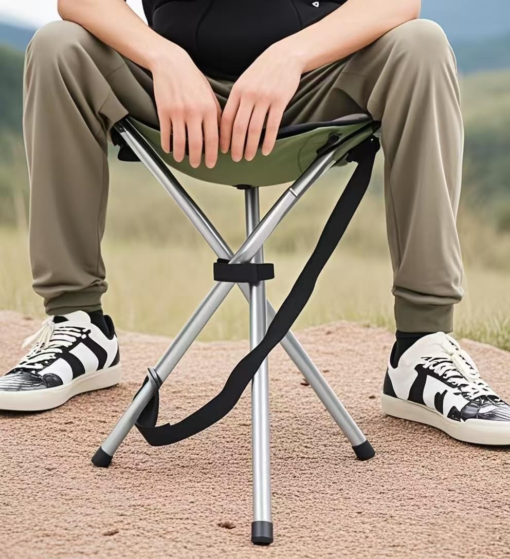 Portable Folding Camping Stool - 16.5 Inch Lightweight Tripod Seat for Outdoor Activities | Perfect for Camping, Hiking, Fishing, Hunting, Beach, Picnic, BBQ & Garden Use (Green)
