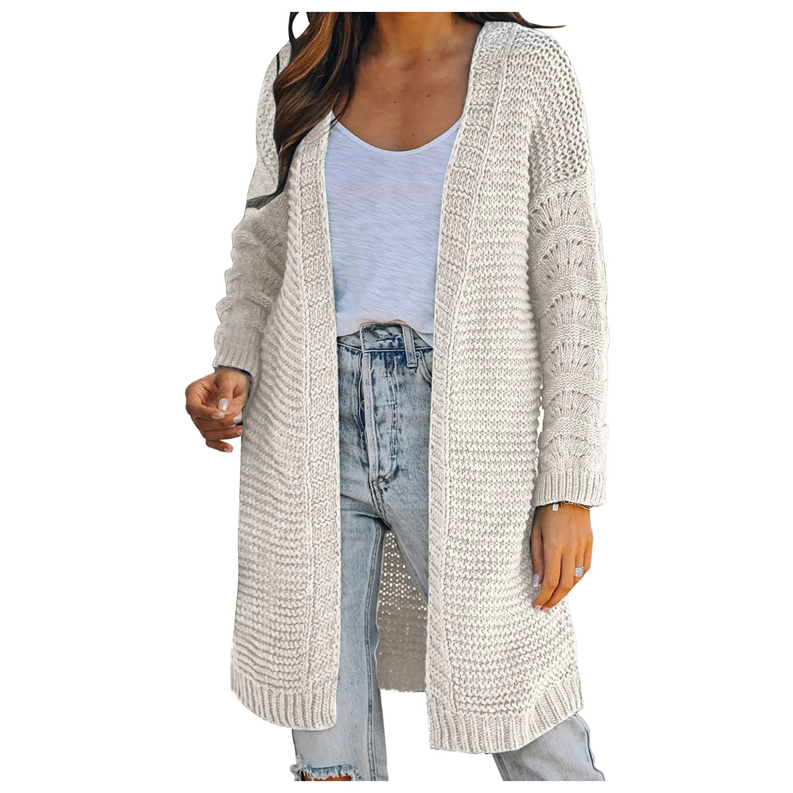 Women's Long Cardigans - Open Front Knit Sweater with Buttons | Chunky Long Sleeve Coat for Fall & Winter | Perfect for Office, Lounge & Casual Outfits