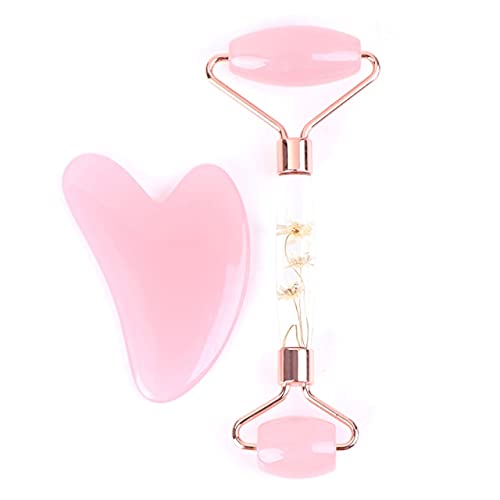 Premium Sharvgun Handmade Jade Gua Sha Facial Massage Roller Set - Dual Head Stone Scraping Board for Face Lifting, Neck Slimming & Body Contouring | Spa Quality Skincare & Relaxation Tool for Home & Travel Use