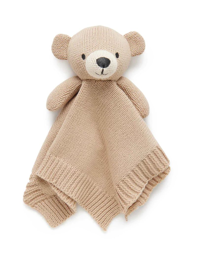Purebaby Knitted Bear Comforter - Soft Baby Security Blanket for Newborns & Toddlers | Perfect for Nursery, Stroller & Travel Comfort