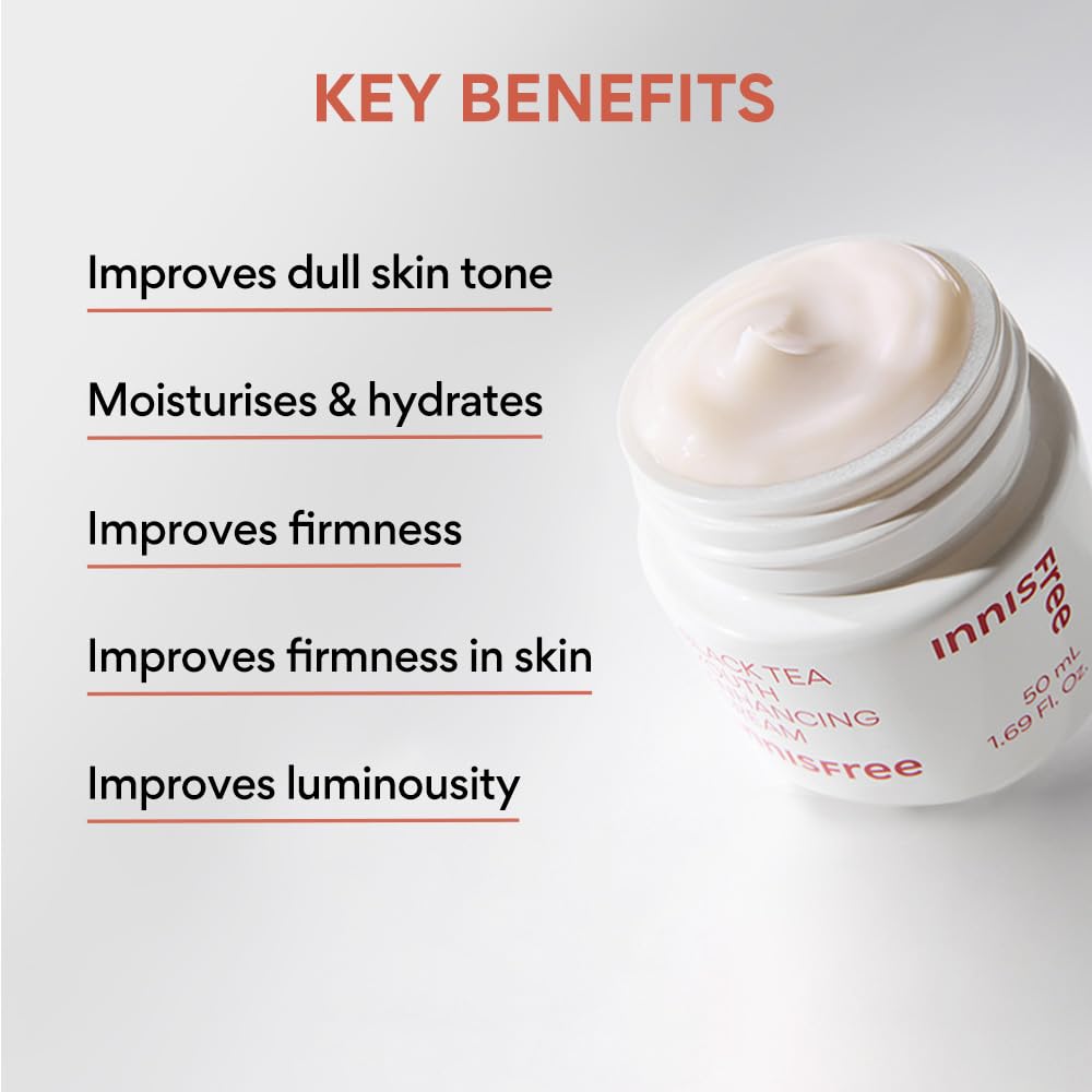 **Innisfree Black Tea Youth Cream 50ml - Anti-Aging Korean Skincare for Firming, Hydrating & Brightening | Reduces Wrinkles & Boosts Elasticity | Perfect for Night Routine & Dry Skin Care**
