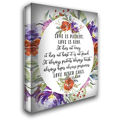 Tara Moss 28x36 Large Gallery Wrapped Canvas Art - 1 Corinthians 13:4,7-8 Bible Verse Wall Decor - Perfect for Living Room, Bedroom & Office Inspiration