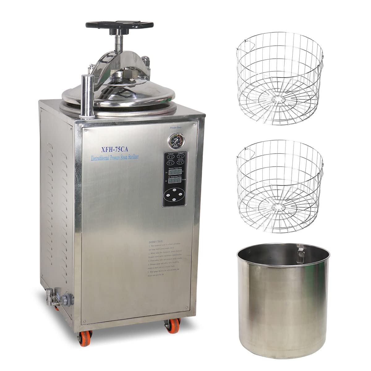 200L Stainless Steel High-Temperature Vertical Pressure Steam Sterilizer - Electric Autoclave for Medical, Laboratory & Tattoo Equipment Sterilization | Commercial & Home Use