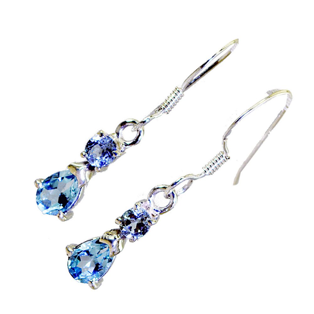925 Sterling Silver Real Blue Topaz Dangle Earrings for Women - Handmade Fashion Jewelry Gift for Birthday, Anniversary & Special Occasions