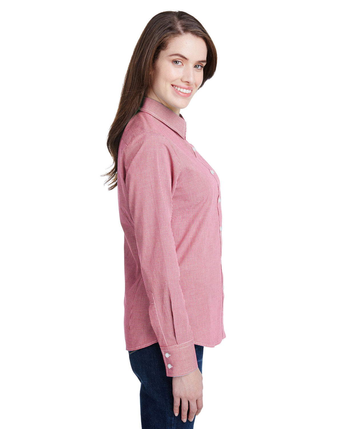 Reprime RP320 Women's Microcheck Gingham Long Sleeve Cotton Shirt - Artisan Collection | Classic Casual Button Down Top for Office, Spring Outfits & Everyday Wear