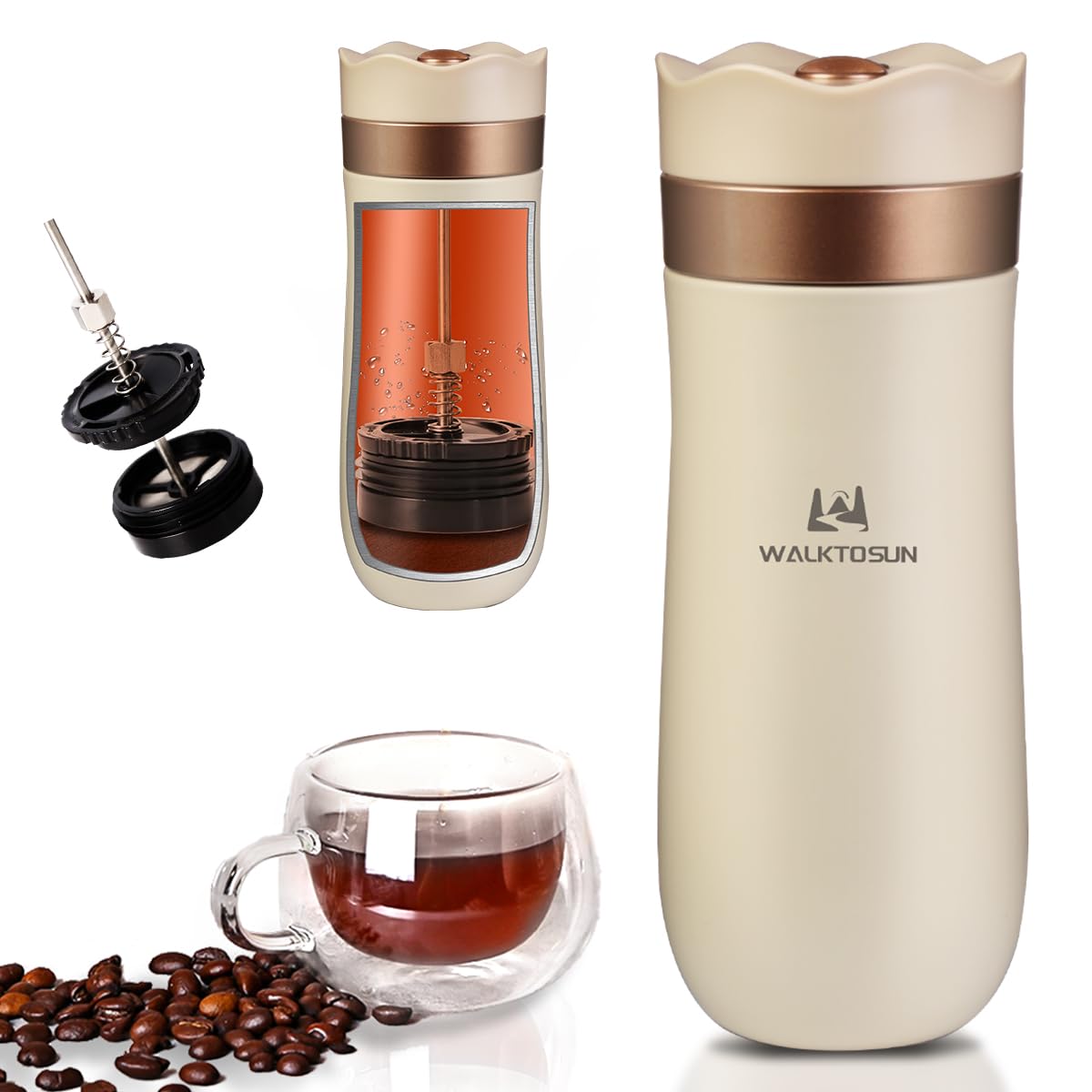 Portable French Press Coffee Maker - 12oz Stainless Steel Travel Mug for Camping & Office