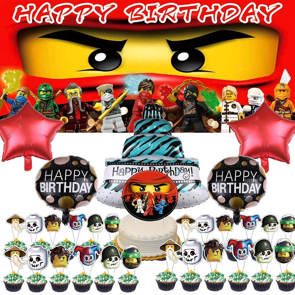 Ninja Themed Birthday Party Supplies Set - Decorations, Balloons, Banner, Backdrop & Cake Topper for Boys - Perfect for Kids' Birthday Celebrations, Themed Events & Photo Booths