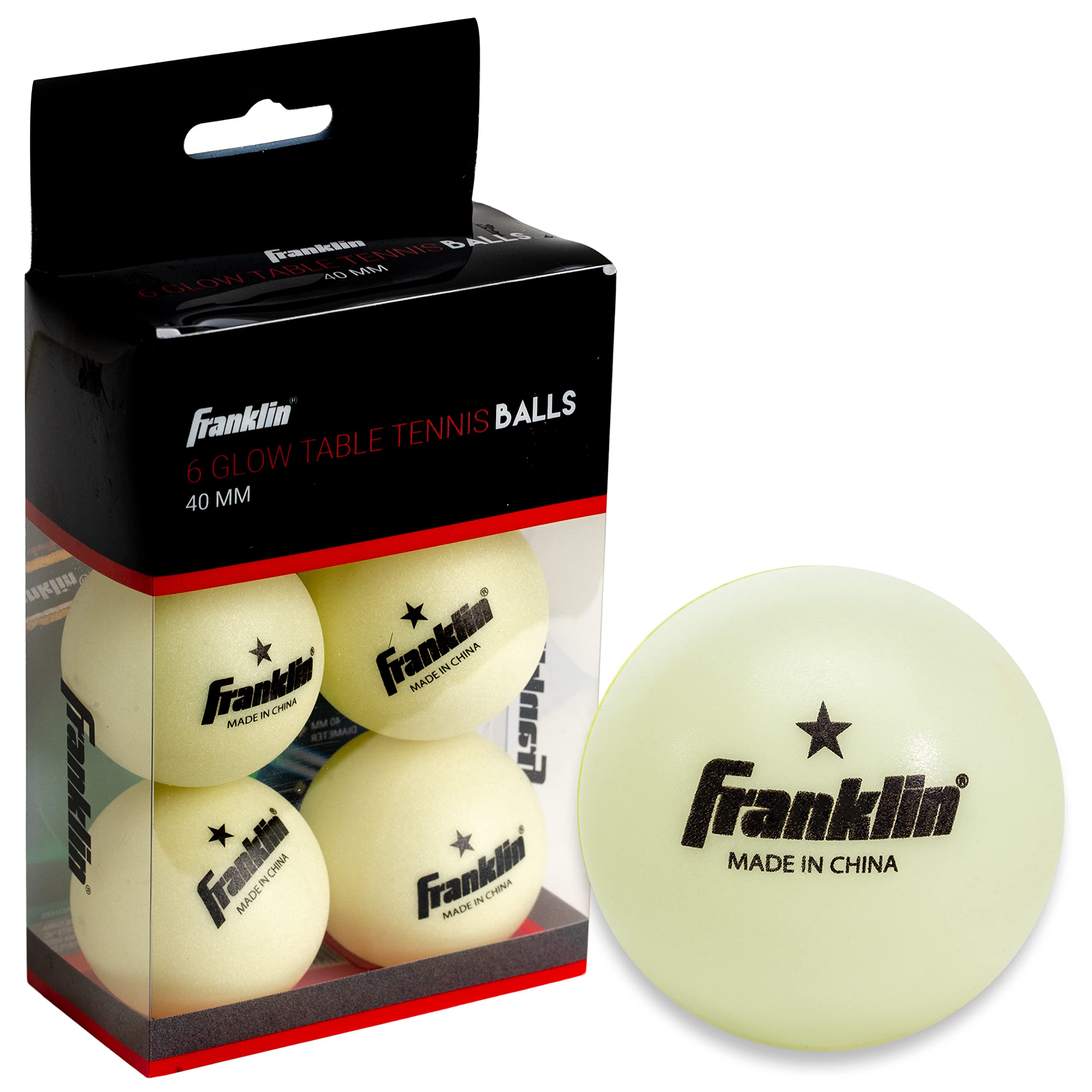 Franklin Sports Glow in The Dark Ping Pong Balls - 40mm Official Size Table Tennis Balls (6-Pack) - High Performance Glowing Green Balls for Night Play, Practice & Indoor/Outdoor Games