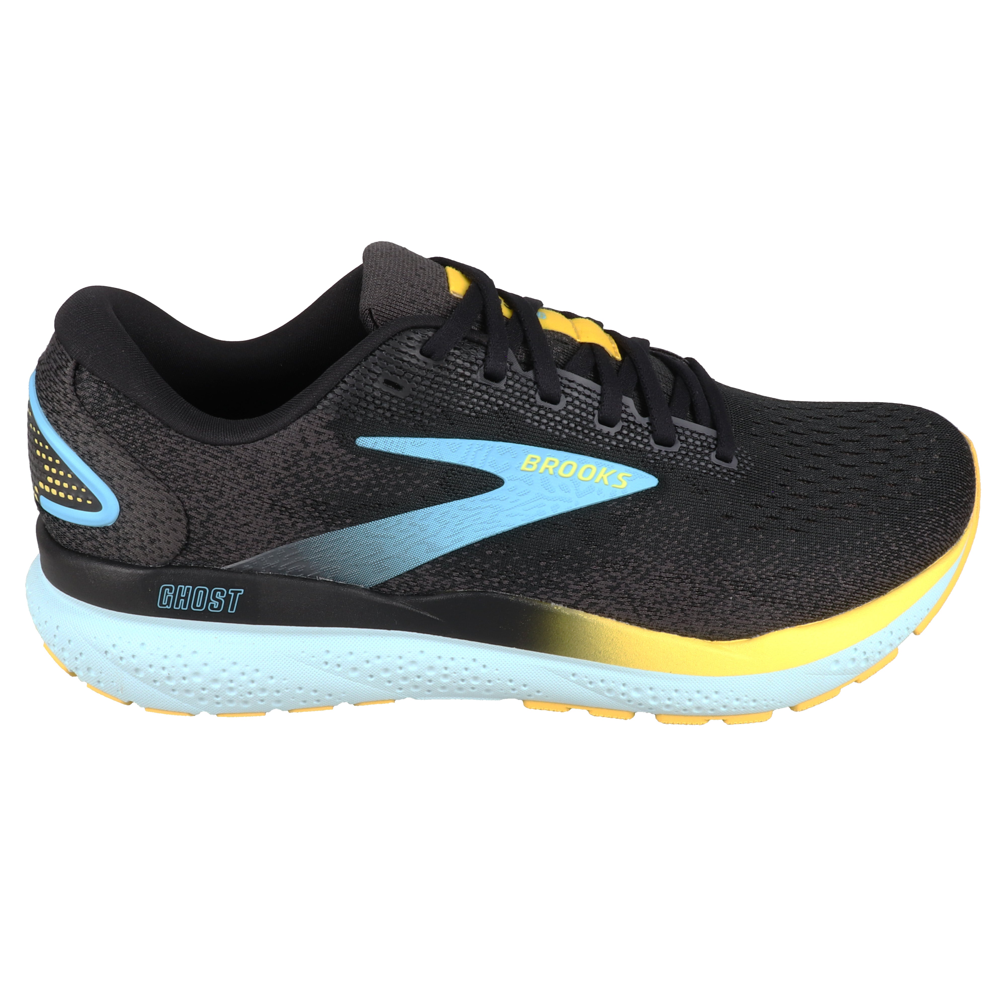 Brooks Ghost 16 Running Shoes for Men - Black/Blue/Yellow | Cushioned Road Running & Training Shoes for Marathon, Jogging & Gym Workouts