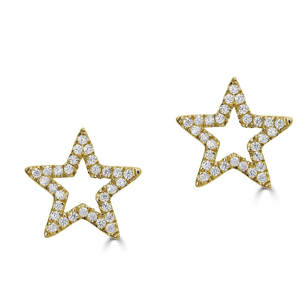 14KT Gold 0.12 CTW Diamond Open Star Stud Earrings for Women - Elegant Dainty Jewelry Gift for Birthday, Anniversary & Everyday Wear