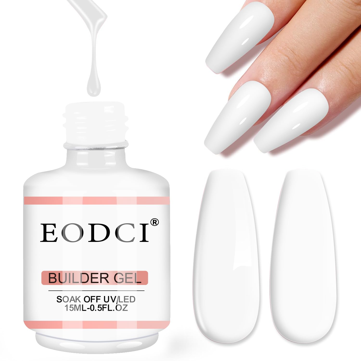 Milky White Builder Nail Gel - Professional LED/Lamp Cured Hard Gel for Nail Thickening & Strengthening | Base & Extension Gel with Strong Adhesion | Perfect for Salon & DIY Manicures at Home