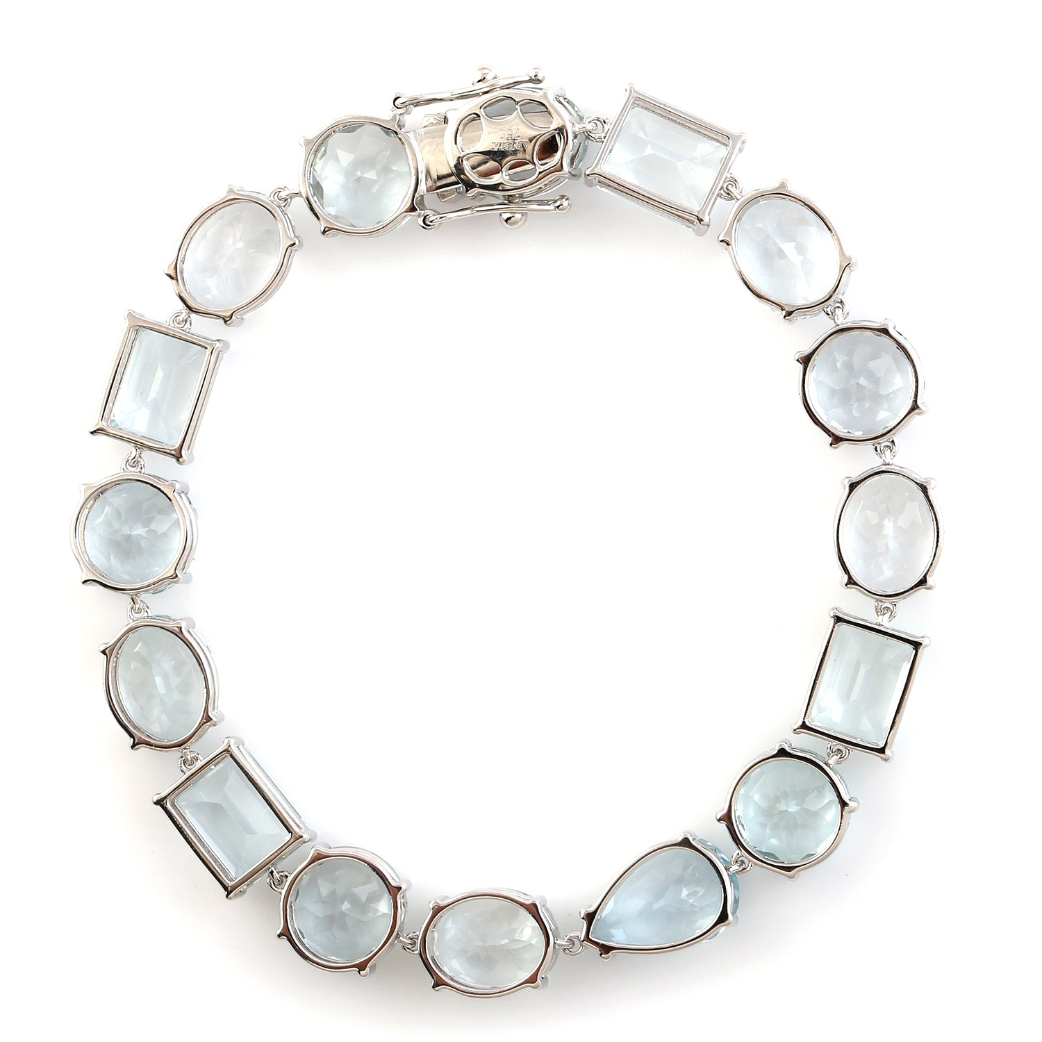 Faceted Aquamarine Prong Set 18k White Gold Link Chain Designer Bracelet - Elegant Jewelry for Women, Birthday Gift for Her, Anniversary Present, Wedding Party Accessory