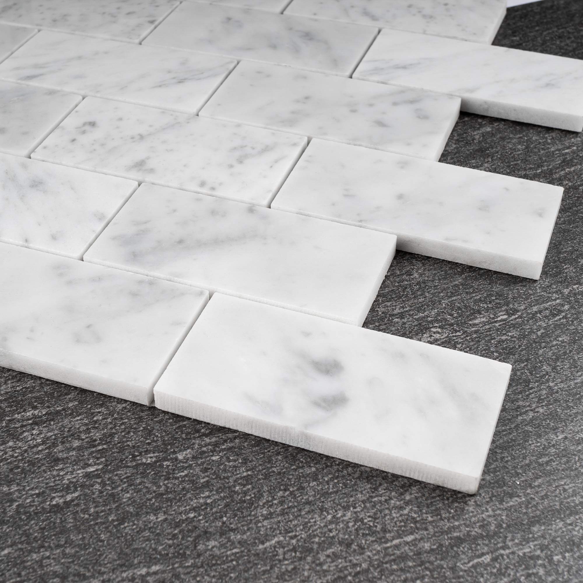 Premium 2x4 White Carrara Marble Mosaic Tile Backsplash - 10 Sheets Pack - Natural Stone Wall & Kitchen Backsplash - Perfect for Bathroom, Shower, and Fireplace Accent Walls