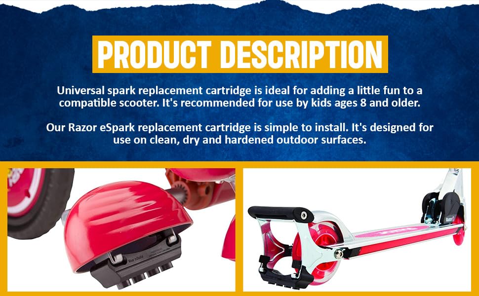 Premium Replacement Spark Cartridges for Razor Scooters (4 Pack) - Compatible with Razor Spark, eSpark, Spark DLX & FlashRider 360 - Durable Scooter Parts for Smooth Rides - Perfect for Kids' Commuting, Neighborhood Fun & Outdoor Adventures