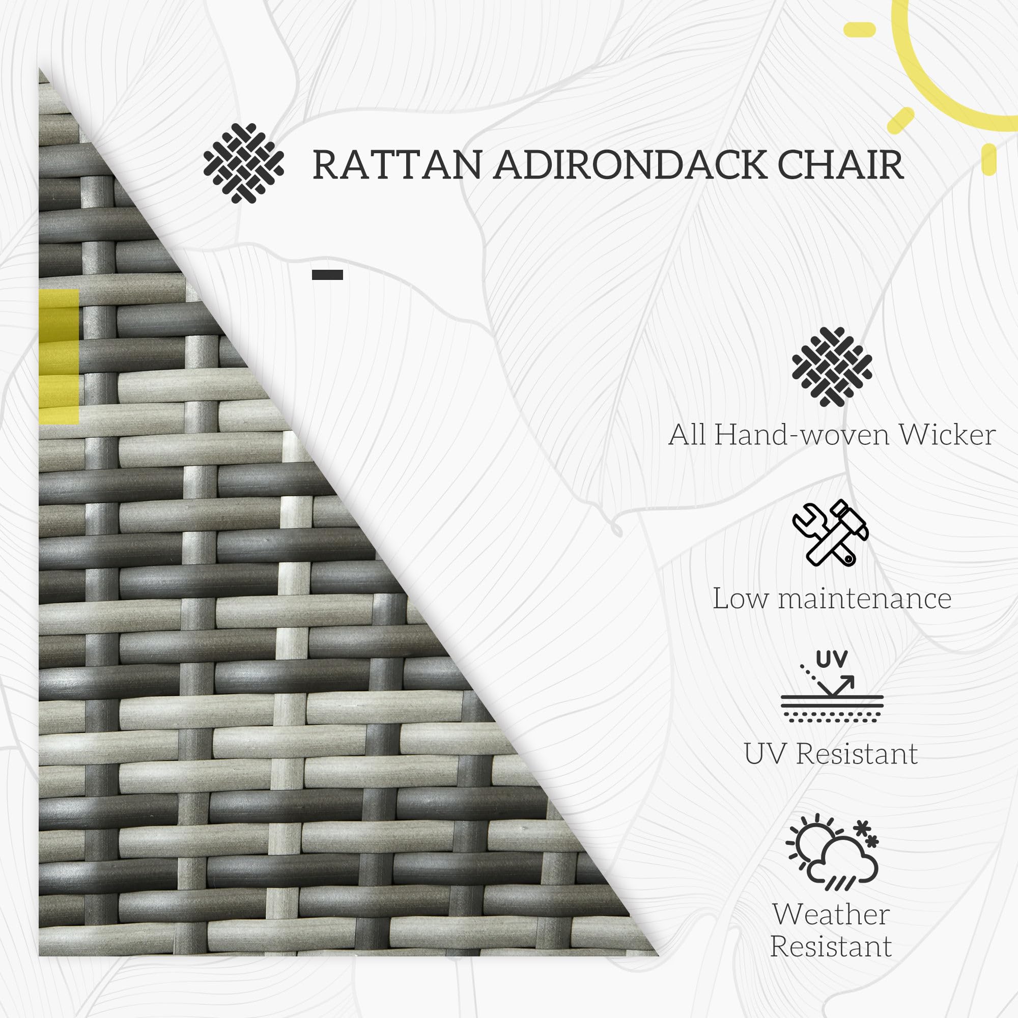 Outsunny Patio Wicker Adirondack Chair - All-Weather Outdoor Rattan Fire Pit Chair with Soft Cushions, Tall Curved Backrest & Comfortable Armrests - Perfect for Deck, Garden, Backyard or Poolside Relaxation (Gray)