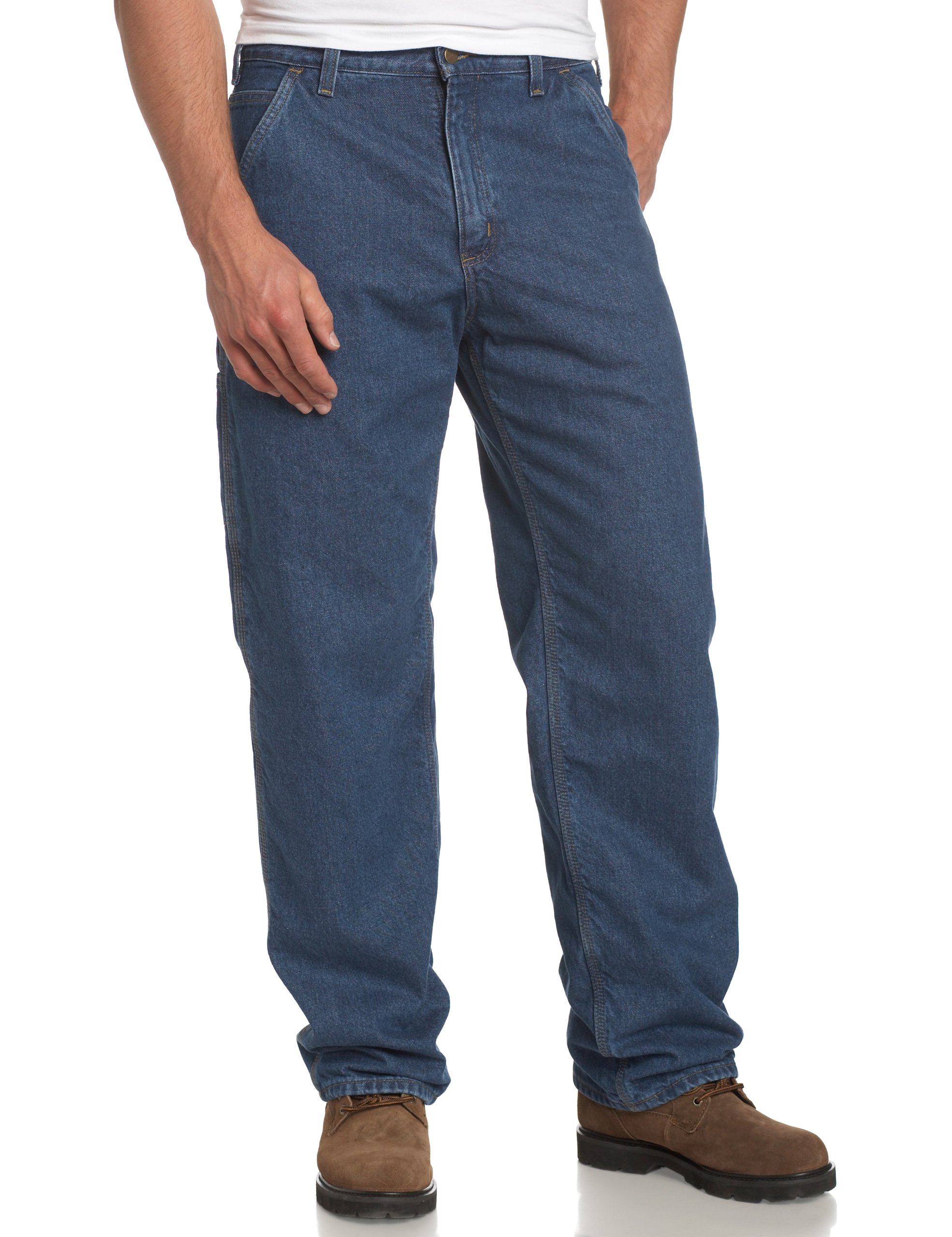 Carhartt Men's Original Fit Work Dungaree Flannel Lined Jeans - Durable Work Pants for Construction & Outdoor Activities