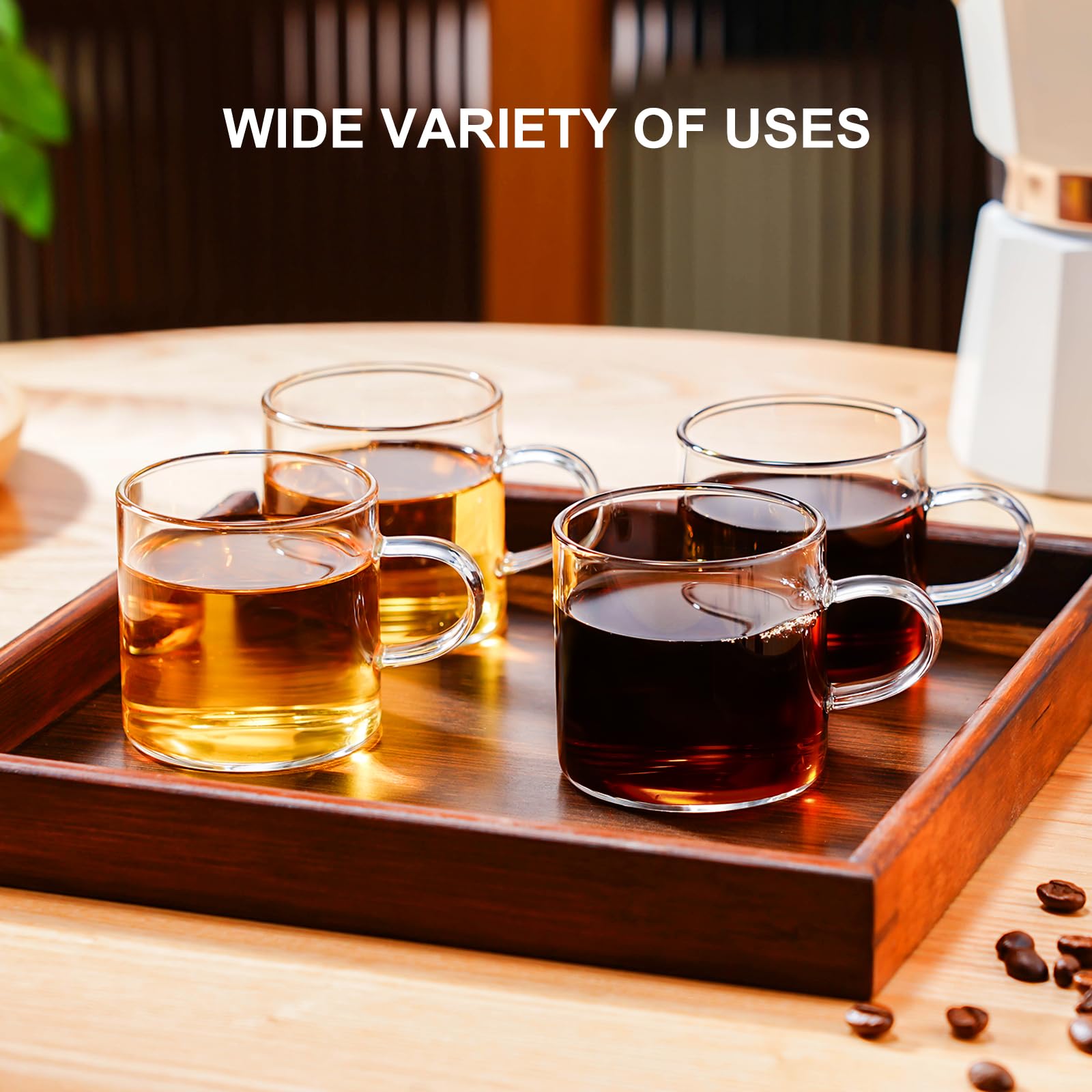 PARACITY 4-Pack Insulated Espresso Cups - 4.3oz High Borosilicate Glass Shot Glasses with Handle - Clear Coffee & Tea Cups for Home, Office & Cafe Use