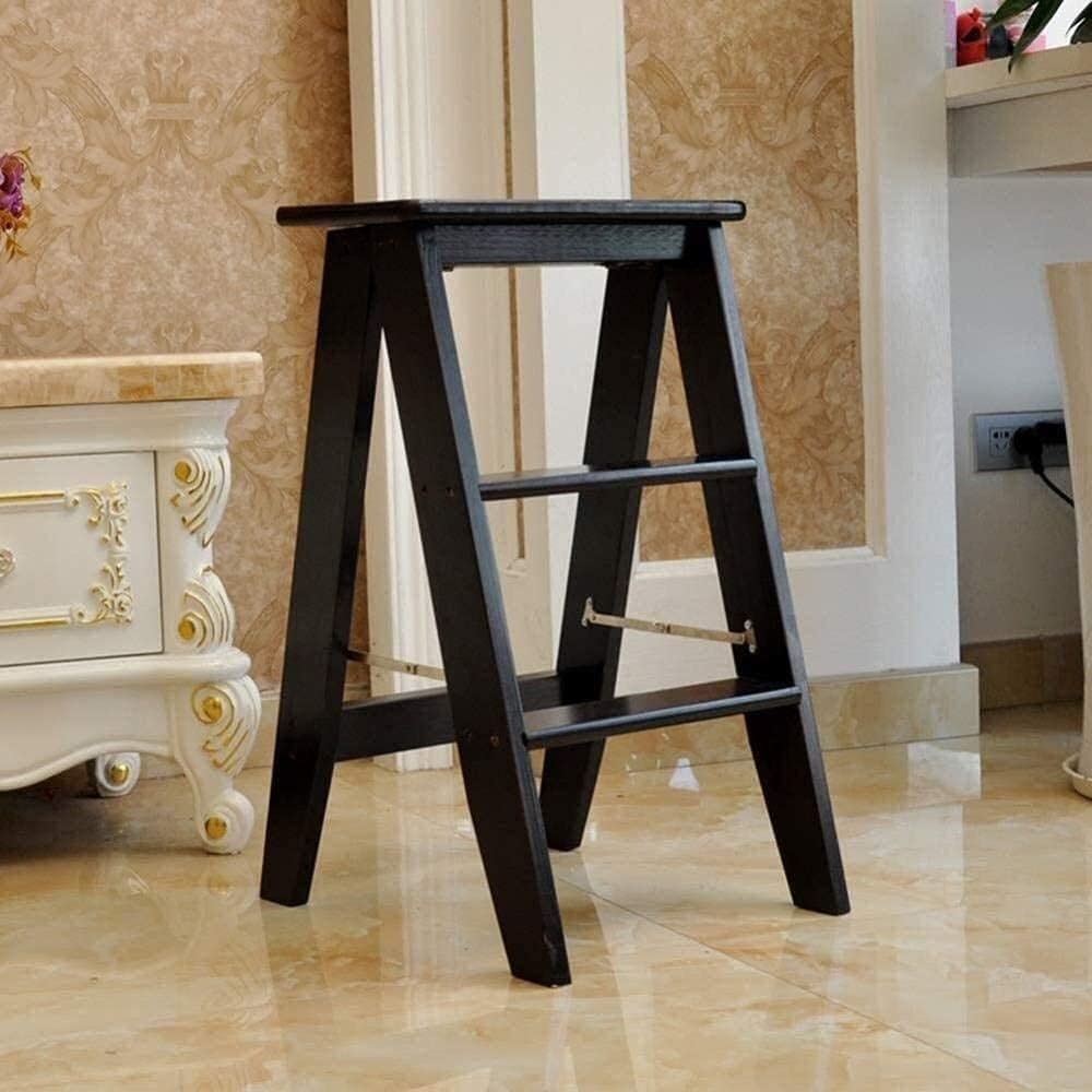 OKUOKA Multi-Functional 3-Tier Wooden Step Stool for Adults - Foldable Ladder Stool, Solid Wood Home Step Stool for Kitchen, Bathroom, and Storage Use