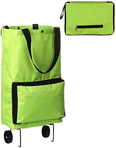 **Foldable Shopping Cart with Wheels - Lightweight Grocery Trolley Bag, Market Basket & Luggage Carrier (Green) - Perfect for Grocery Shopping, Laundry & Travel**