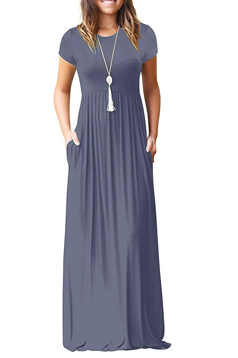 GRECERELLE Women's Summer Short Sleeve Maxi Dress with Pockets - Casual Flowy Long Dress for Beach, Vacation & Everyday Wear