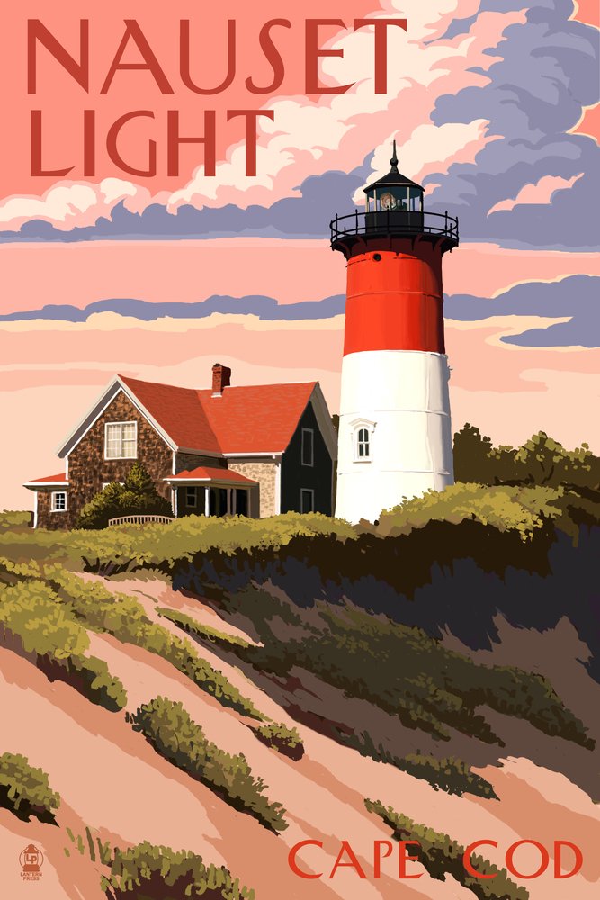 Signed Nauset Light Sunset Art Print - 24x36 Cape Cod Massachusetts Wall Decor Poster | Perfect for Living Room, Bedroom & Office Decor