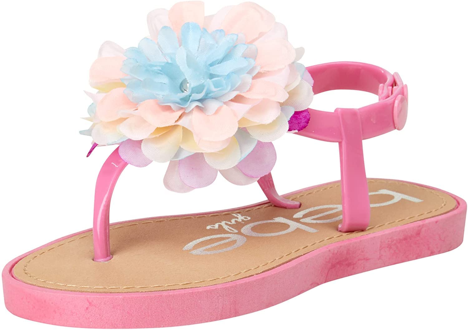Bebe Girls' Thong Sandals with Chiffon Flowers - Comfortable Toddler & Little Kid Sandals for Summer Beach, Pool, and Outdoor Play
