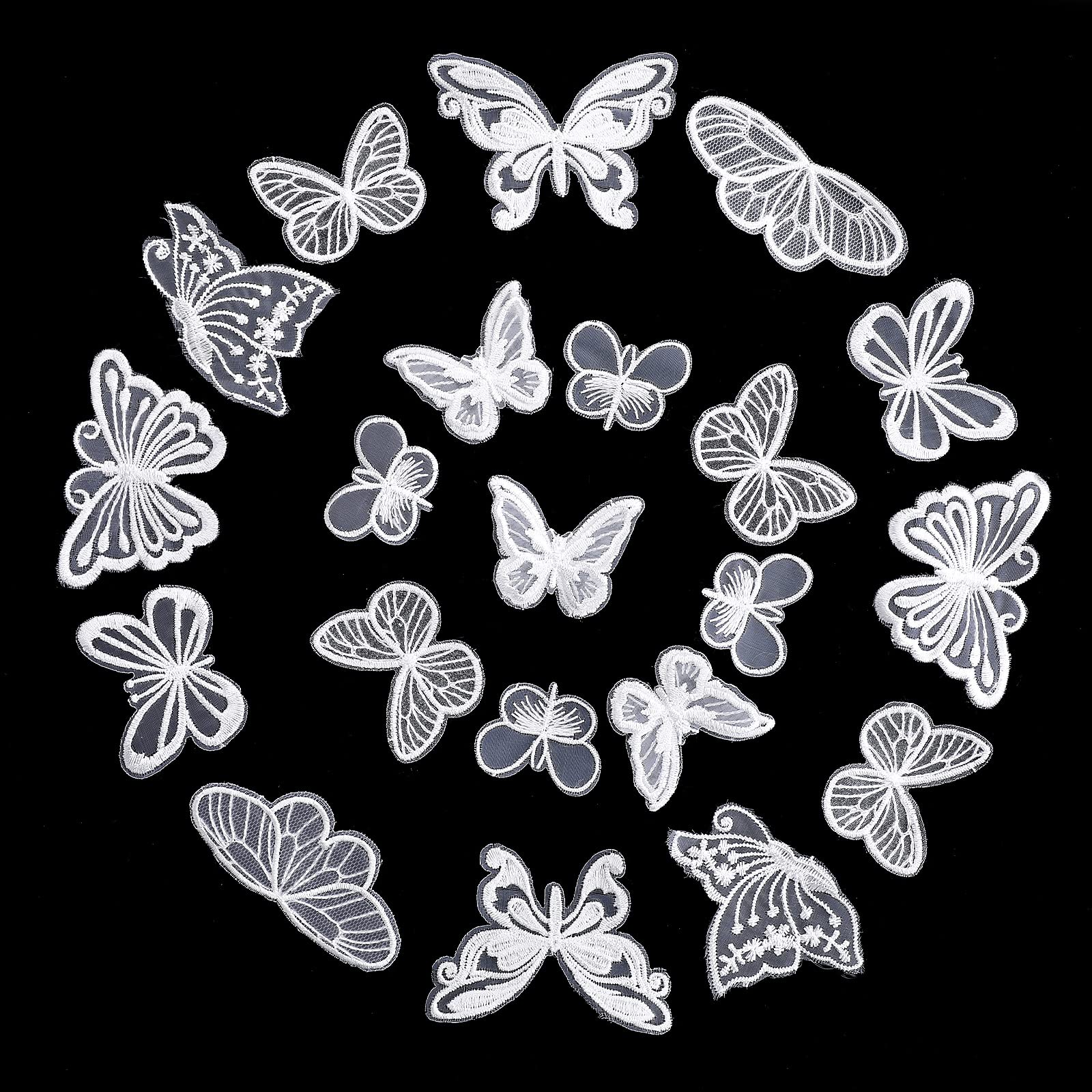 Grevosea 32PCS White Lace Butterfly Applique Patches - DIY Sew On Organza Embroidery Patches for Wedding Dress, Bridal Headdress, Hair Ornaments & Home Decor - Perfect for DIY Crafts, Costume Design, and Wedding Party Decorations