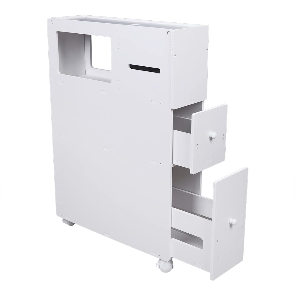 White Bathroom Organizer Cabinet with Doors & Shelves - Narrow Vanity Storage for Towels, Toilet Paper & Bath Essentials - Perfect for Small Bathrooms, Powder Rooms & Apartment Sinks