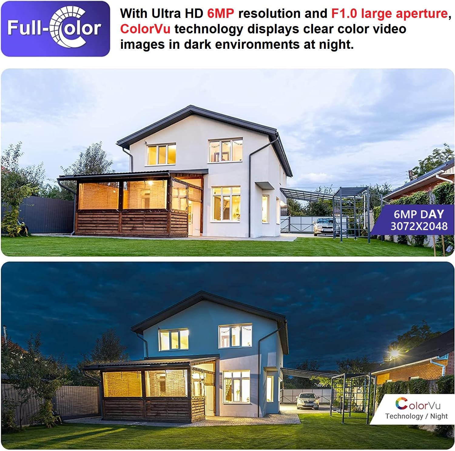 VIKYLIN 6MP Full Color PoE IP Security Camera with F1.0 Aperture, Two-Way Audio, AI Human/Vehicle Detection - Compatible with Hikvision, Outdoor Weatherproof (IP67), WDR, 256GB SD Card Slot - Ideal for Home Security, Business Surveillance & Night Monitoring