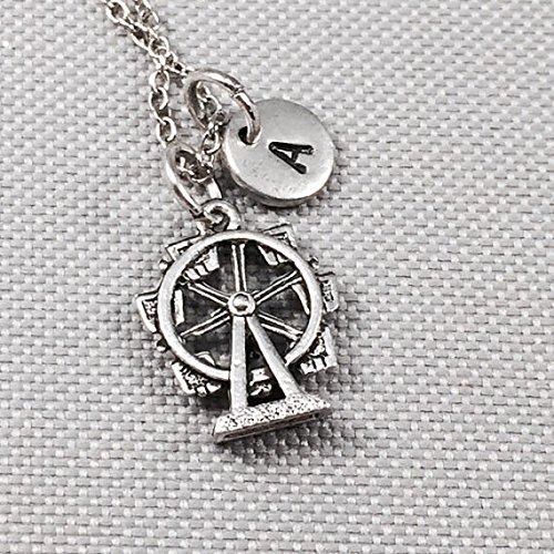 Ferris Wheel Necklace with Initial Charm - Personalized Monogram Jewelry for Amusement Park Lovers | Perfect Gift for Birthdays, Anniversaries & Theme Park Enthusiasts