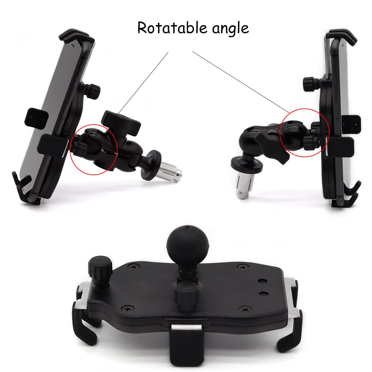 KUCEHIUP Universal Motorcycle Phone Mount Holder - Compatible with 5.5-7 Inch Smartphones, Fits All Motorcycles with Holes (Black) - Perfect for GPS Navigation & Hands-Free Riding
