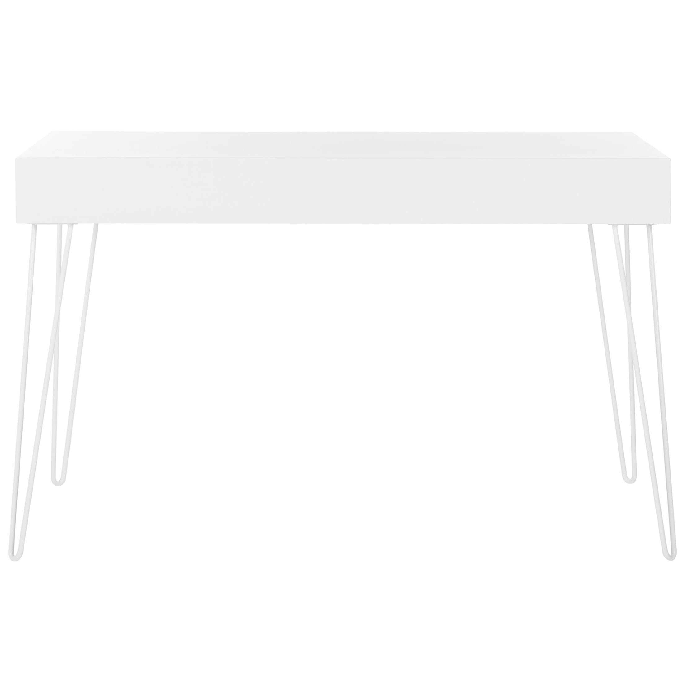 Safavieh Cade Mid Century Retro White Two-Drawer Writing Desk - Vintage Home Office Furniture for Small Spaces & Modern Workspaces