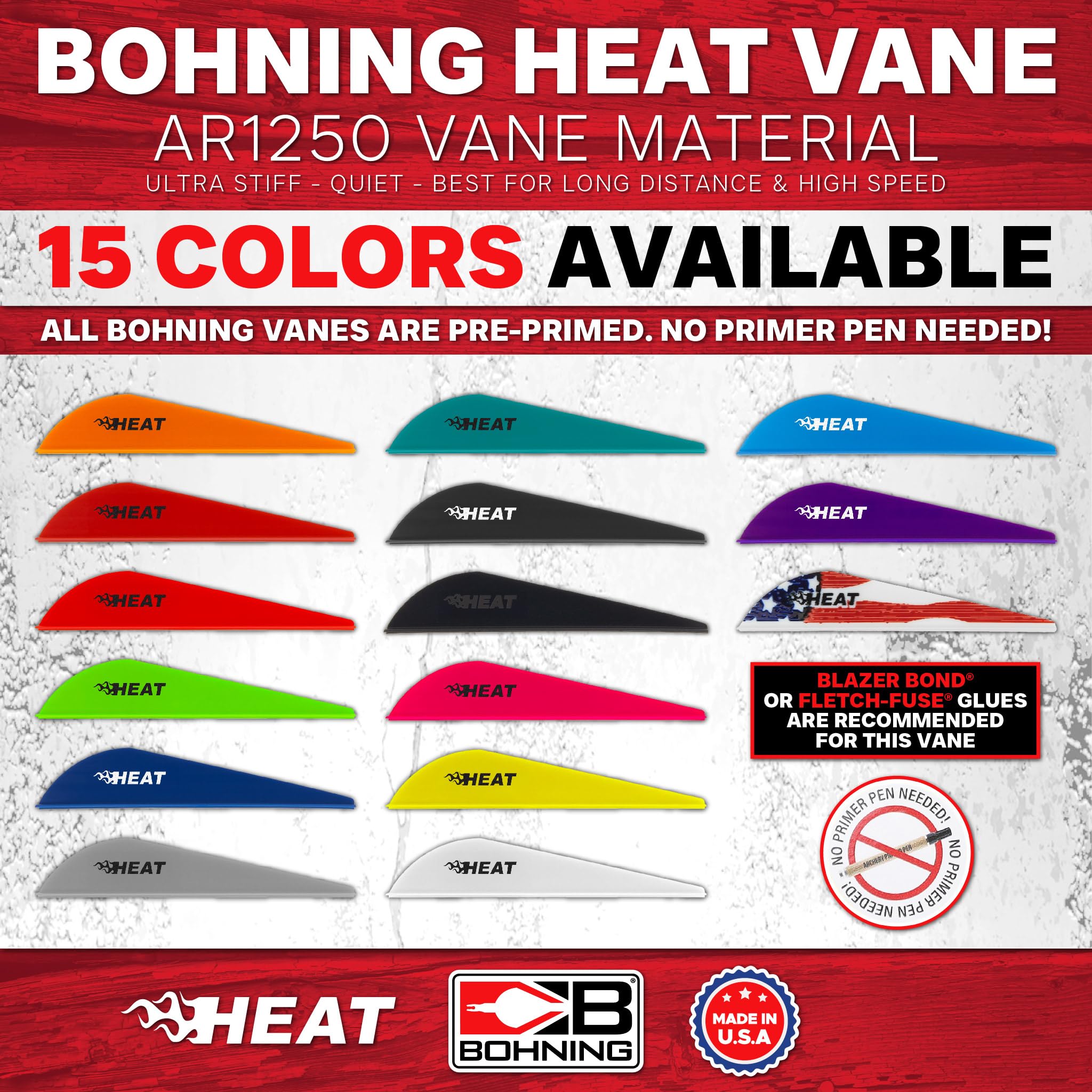 Bohning Heat Vanes American Flag 36 Pack - Red Archery Fletching for Outdoor Hunting & Target Practice