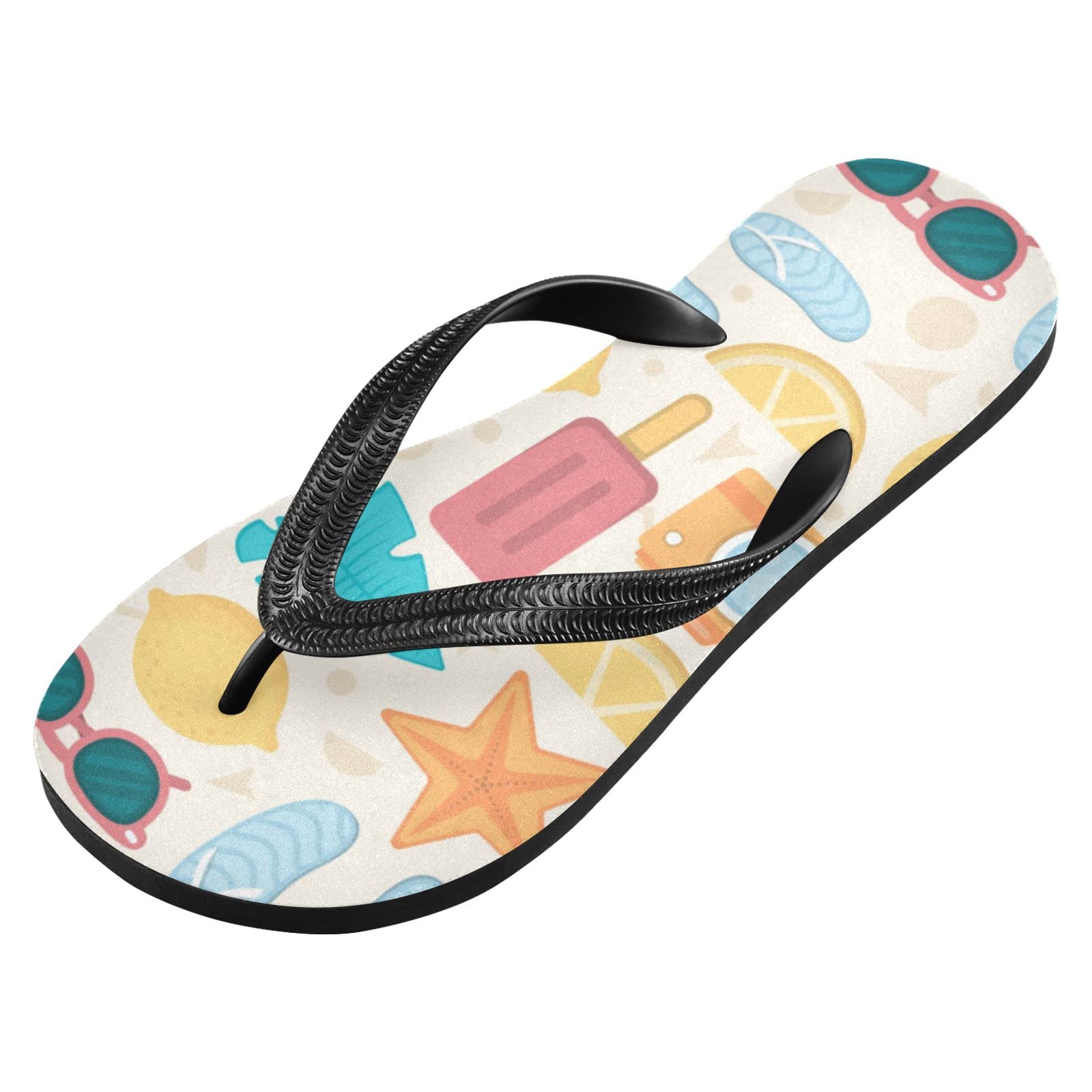 Lemon Print Flip Flops - Non-Slip Beach Sandals for Women & Men | Summer Fashion Rubber Slippers with Straps | Perfect for Travel, Swimming, Pool Parties & Shower Use