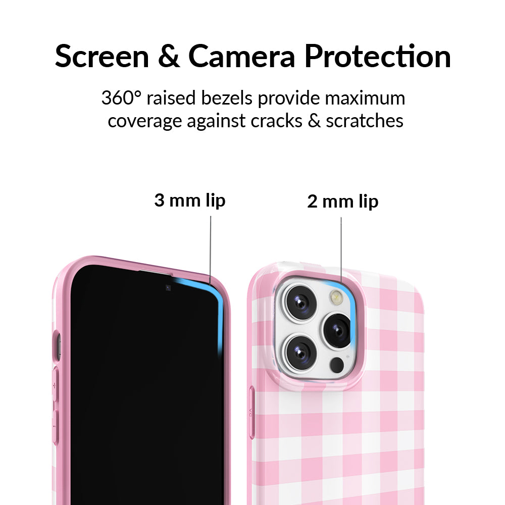 Cute Baby Pink Gingham Pattern iPhone Case - Trendy Protective Cover for iPhone 13/14/15 Pro Max - Perfect for Everyday Use, School & Travel