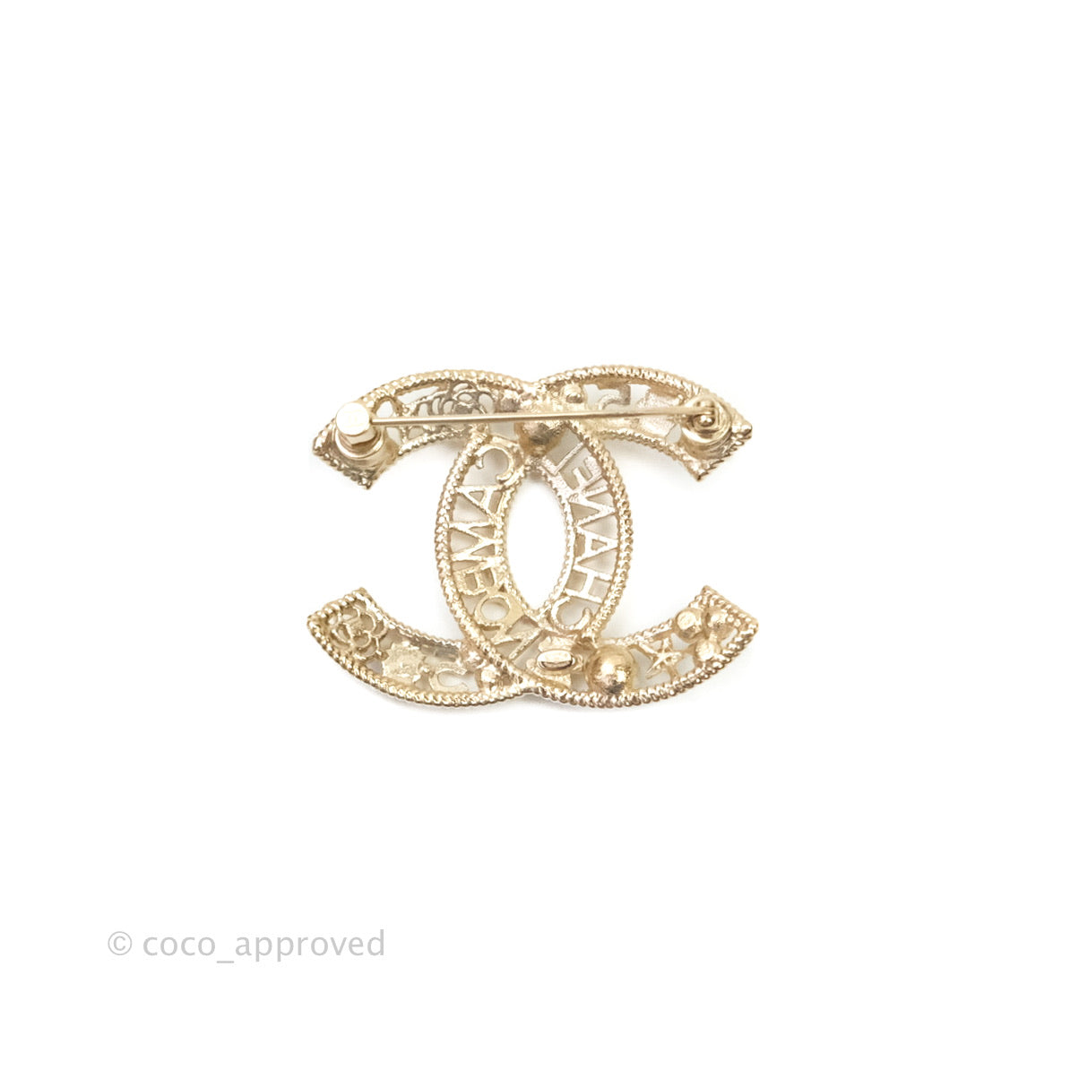 Chanel CC Cambon Pearl Crystal Brooch Gold Tone 21A - Elegant Fashion Accessory for Women, Perfect for Parties, Weddings & Special Occasions