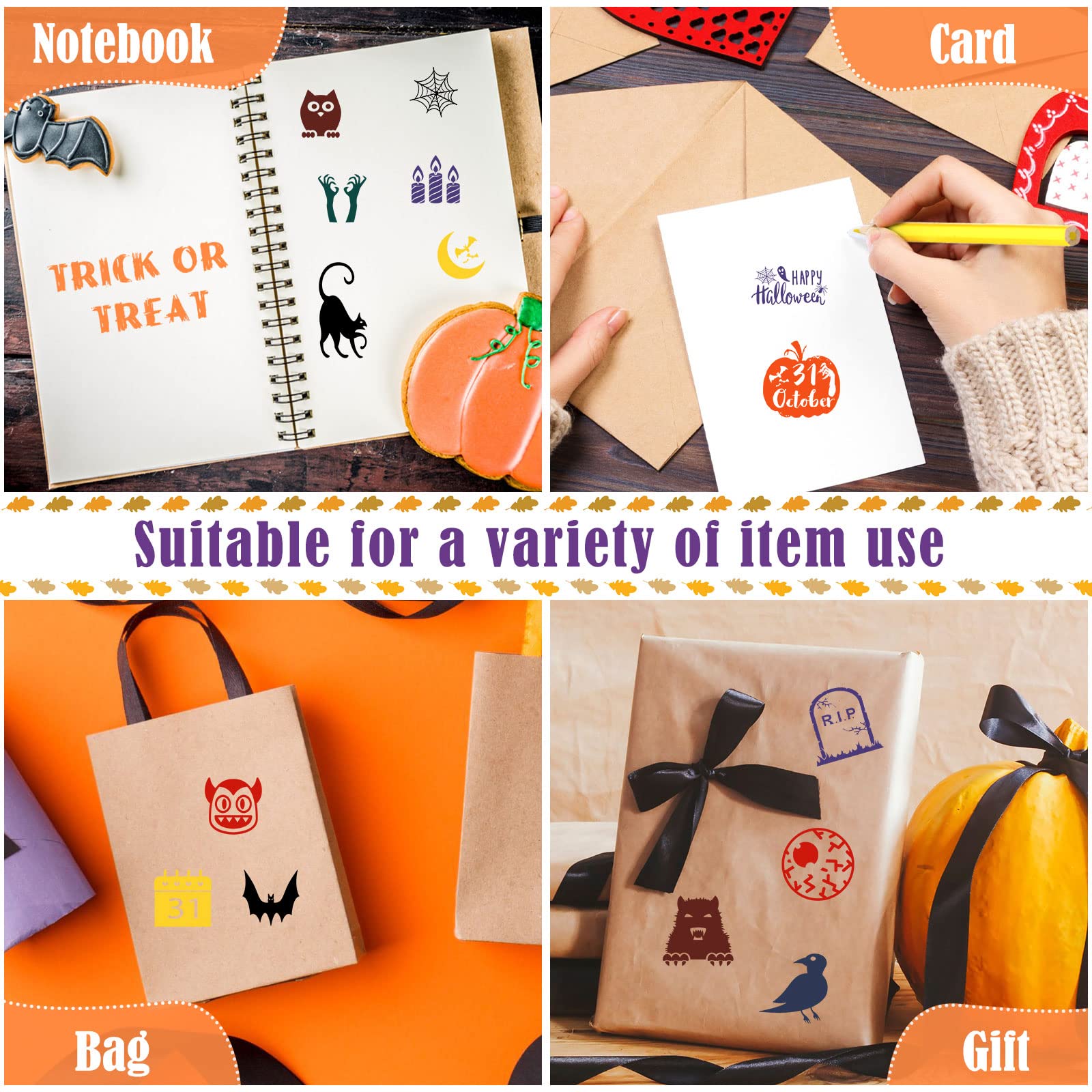 Yexiya 48-Piece Halloween & Christmas Wooden Rubber Stamp Set with Ink Pad & Colored Pencils - DIY Craft Kit for Holiday Cards, Gift Wrapping, Party Favors & Scrapbooking (Weird Style)